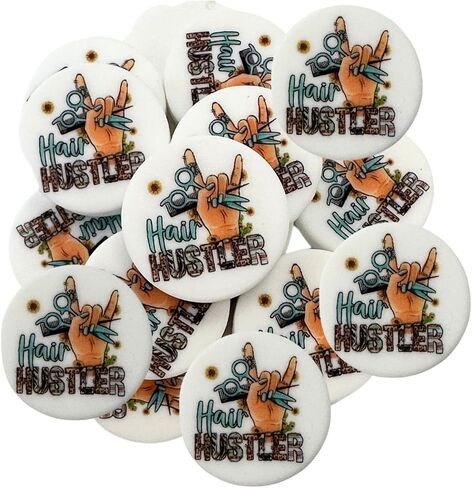 Hair Hustler Dresser Stylist Silicone Focal Bead White Circle | 12 Pack for Freshie Hangers Beaded Pens 2.6 cm Wholesale Bulk Keychain Letters in Saudi Arabia