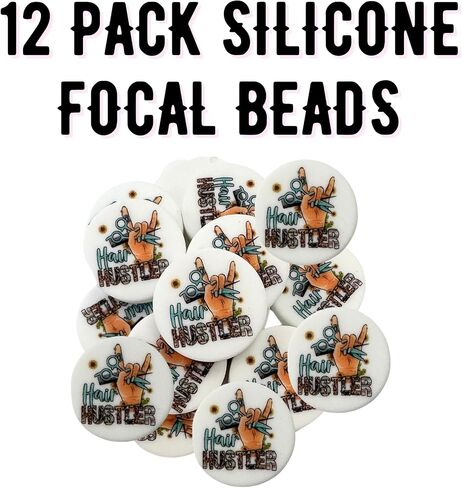 Hair Hustler Dresser Stylist Silicone Focal Bead White Circle | 12 Pack for Freshie Hangers Beaded Pens 2.6 cm Wholesale Bulk Keychain Letters in Saudi Arabia