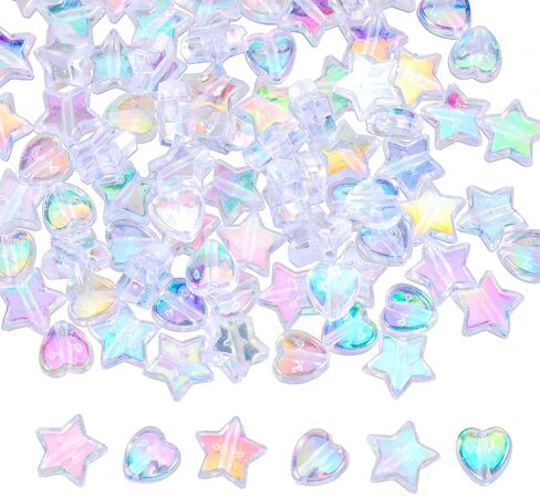100 PCS Cute Beads Charms, Heart Beads and Star Charms Bead Iridescent Acrylic Bead for Jewelry Making Keychains Bracelets Necklaces Earrings Phone Charm Accessories DIY Crafts Birthday Gifts in Saudi Arabia