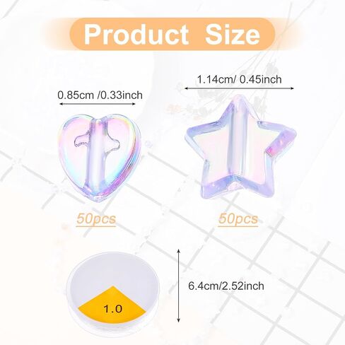 100 PCS Cute Beads Charms, Heart Beads and Star Charms Bead Iridescent Acrylic Bead for Jewelry Making Keychains Bracelets Necklaces Earrings Phone Charm Accessories DIY Crafts Birthday Gifts in Saudi Arabia