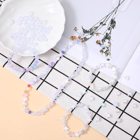 100 PCS Cute Beads Charms, Heart Beads and Star Charms Bead Iridescent Acrylic Bead for Jewelry Making Keychains Bracelets Necklaces Earrings Phone Charm Accessories DIY Crafts Birthday Gifts in Saudi Arabia
