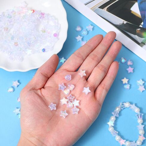 100 PCS Cute Beads Charms, Heart Beads and Star Charms Bead Iridescent Acrylic Bead for Jewelry Making Keychains Bracelets Necklaces Earrings Phone Charm Accessories DIY Crafts Birthday Gifts in Saudi Arabia