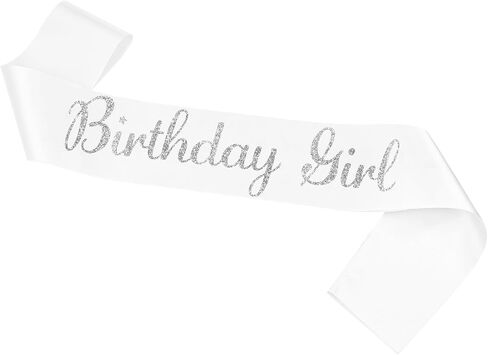 عيد ميلاد SASH ، عيد ميلاد SASH الأبيض للنساء والفتيات مع Silver Silver Letters هدية عيد ميلاد هدية لعيد ميلاد الحفلات الزخارف واللوازم Wihte Silver in Kuwait