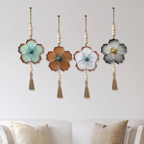 Tandefio 4 Pcs Large Metal Flower Wall Art Decor 21.7 Inch Rustic Modern Floral Sculpture Hanging Wall Decor Wall Art Gift Hanging Room Decor for Living Bedroom Girls Mom in Saudi Arabia