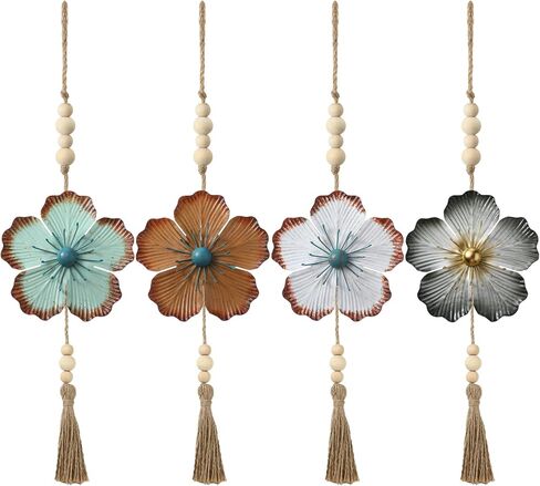 Tandefio 4 Pcs Large Metal Flower Wall Art Decor 21.7 Inch Rustic Modern Floral Sculpture Hanging Wall Decor Wall Art Gift Hanging Room Decor for Living Bedroom Girls Mom in Saudi Arabia