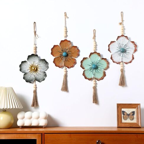 Tandefio 4 Pcs Large Metal Flower Wall Art Decor 21.7 Inch Rustic Modern Floral Sculpture Hanging Wall Decor Wall Art Gift Hanging Room Decor for Living Bedroom Girls Mom in Saudi Arabia