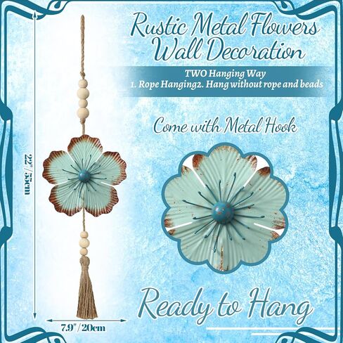 Tandefio 4 Pcs Large Metal Flower Wall Art Decor 21.7 Inch Rustic Modern Floral Sculpture Hanging Wall Decor Wall Art Gift Hanging Room Decor for Living Bedroom Girls Mom in Saudi Arabia