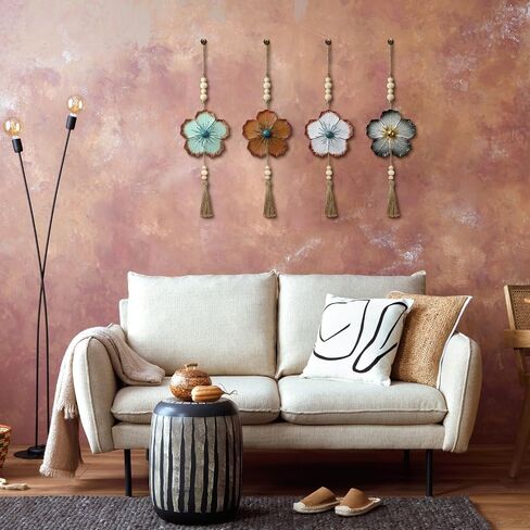 Tandefio 4 Pcs Large Metal Flower Wall Art Decor 21.7 Inch Rustic Modern Floral Sculpture Hanging Wall Decor Wall Art Gift Hanging Room Decor for Living Bedroom Girls Mom in Saudi Arabia