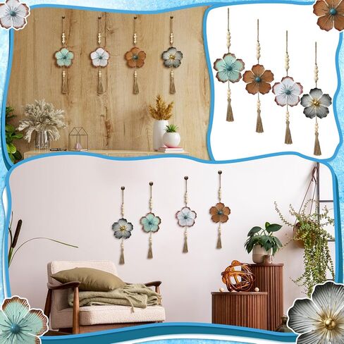 Tandefio 4 Pcs Large Metal Flower Wall Art Decor 21.7 Inch Rustic Modern Floral Sculpture Hanging Wall Decor Wall Art Gift Hanging Room Decor for Living Bedroom Girls Mom in Saudi Arabia