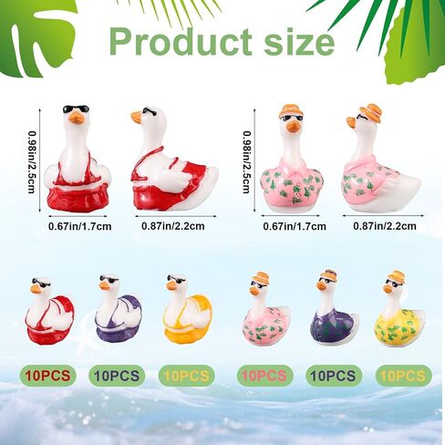 60pcs راتنج راتنج صغير ، 3 لون صغير صغير صغير من هاواي بيكيني أوزة كومبو مصغرة للحيوانات الأشكال الإكسسوارات لـ DIY Summer Dollhouse Garden Bonsai Micro. in Saudi Arabia