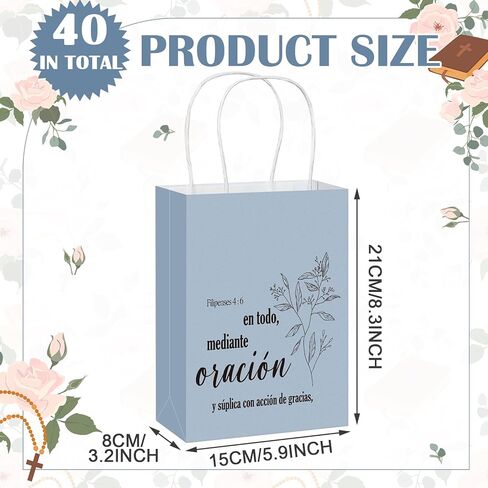 Kolldenn 40 PCS الأسبانية الأسبانية للكتاب المقدس حقائب الهدايا المسيحية مع مقابض زهرة ملهمة بوهو الهدايا الدينية الكتابية للنساء المعلمات كنيسة الأحد مدرسة العميد حفل زفاف in Kuwait