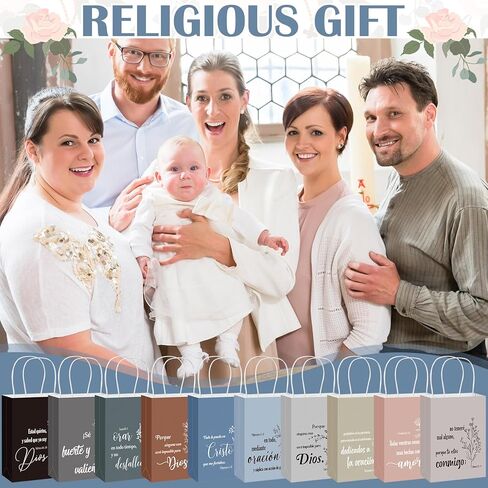 Kolldenn 40 PCS الأسبانية الأسبانية للكتاب المقدس حقائب الهدايا المسيحية مع مقابض زهرة ملهمة بوهو الهدايا الدينية الكتابية للنساء المعلمات كنيسة الأحد مدرسة العميد حفل زفاف in Kuwait