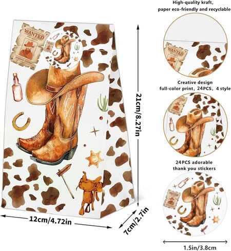 24 PCS Western Cowboy Goodie حقائب مع ملصقات ، وأكياس عيد ميلاد Western Western Cowbo in Saudi Arabia