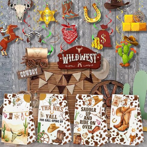 24 PCS Western Cowboy Goodie حقائب مع ملصقات ، وأكياس عيد ميلاد Western Western Cowbo in Saudi Arabia