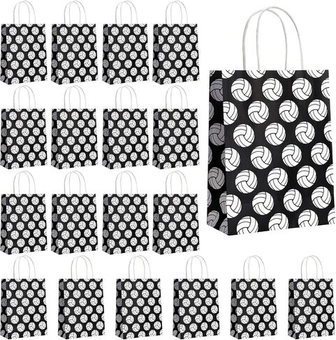 Outus 18 Pieces Volleyball Gift Bags for Team Volleyball Party Favor Sports Goody Treat Bag with Handle Black Snack Goodie Sacks Kraft Paper Candy Sacks for Sport Theme Birthday Party Decor in Saudi Arabia