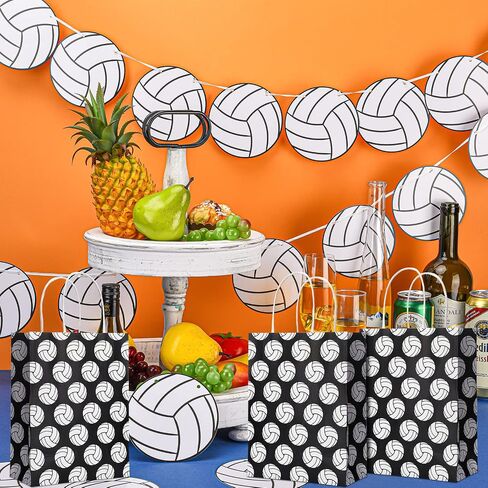 Outus 18 Pieces Volleyball Gift Bags for Team Volleyball Party Favor Sports Goody Treat Bag with Handle Black Snack Goodie Sacks Kraft Paper Candy Sacks for Sport Theme Birthday Party Decor in Saudi Arabia