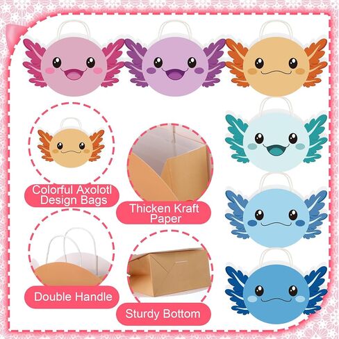 Kosiz 24 PCS Axolotl Party Favor Bags with Handles Axolotl موضوع Goodie Gift Paper Treats Wordy Lags لعيد ميلاد لوازم حفلات استحمام الطفل in Saudi Arabia
