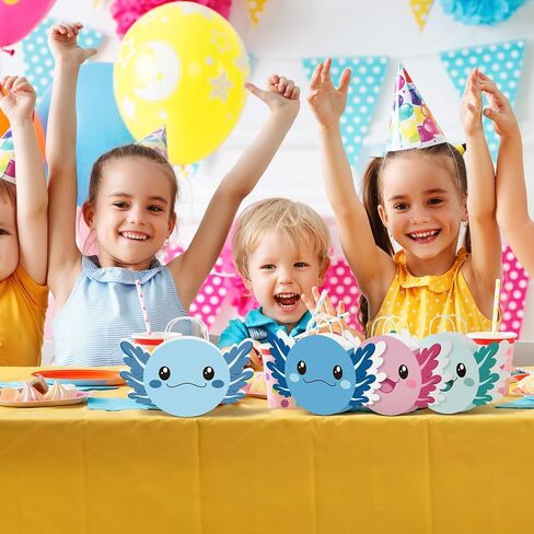 Kosiz 24 PCS Axolotl Party Favor Bags with Handles Axolotl موضوع Goodie Gift Paper Treats Wordy Lags لعيد ميلاد لوازم حفلات استحمام الطفل in Saudi Arabia