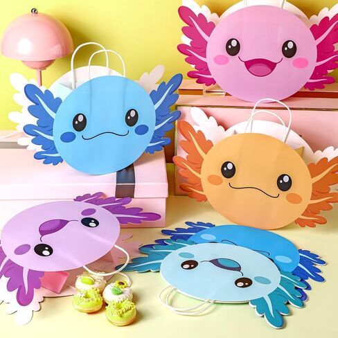 Kosiz 24 PCS Axolotl Party Favor Bags with Handles Axolotl موضوع Goodie Gift Paper Treats Wordy Lags لعيد ميلاد لوازم حفلات استحمام الطفل in Saudi Arabia