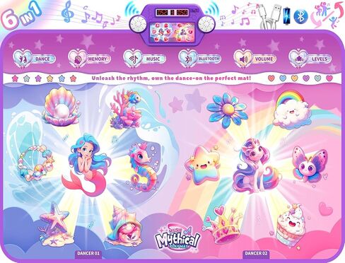 Extra Large Mermaid&Unicorn Dance Mat for Kids, Light-up 12-Button Dancing Mat with Wireless Bluetooth, Pink Dance Pad Christmas Birthday Gifts Ideas Toys for Girls Kid Ages 4-8, 8-12 in Saudi Arabia