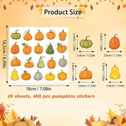 400 PCS عيد الشكر ملصقات القرع للأطفال ، ملصقات متنوعة من الخريف الخريف لخريف اليقطين لأظرف DIY الحرف اليدوية الشكر. in Saudi Arabia