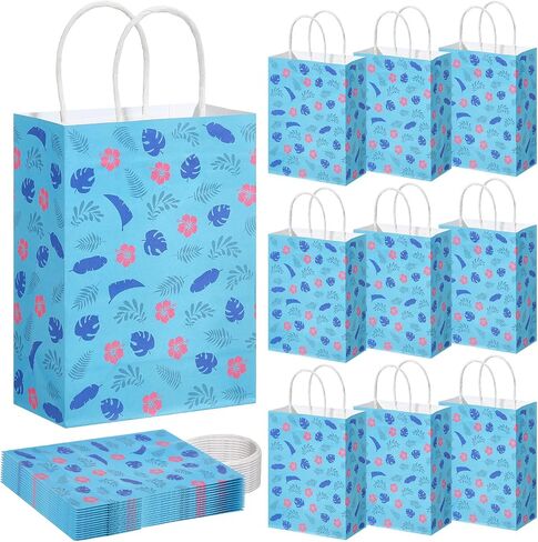 Gilprop 24 Pcs Cute Hawaiian Blue Pink Party Favor Gift Paper Bags with Handle Cartoon Animation Paper Goodie Bags for Birthday Party Supplies Decorations in Saudi Arabia