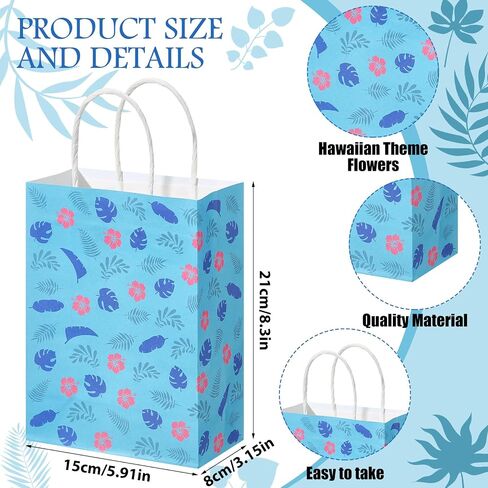 Gilprop 24 Pcs Cute Hawaiian Blue Pink Party Favor Gift Paper Bags with Handle Cartoon Animation Paper Goodie Bags for Birthday Party Supplies Decorations in Saudi Arabia