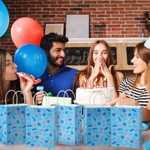 Gilprop 24 Pcs Cute Hawaiian Blue Pink Party Favor Gift Paper Bags with Handle Cartoon Animation Paper Goodie Bags for Birthday Party Supplies Decorations in Saudi Arabia