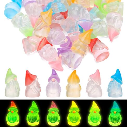 72 Pcs Luminous Mini Resin Gnomes, Tiny Gnomes Fairy Garden Statues Glow in The Dark Miniature Gnome Figurines Decor for Landscape, Outdoor, Patio, Yard, Lawn (6 Colors) in Saudi Arabia