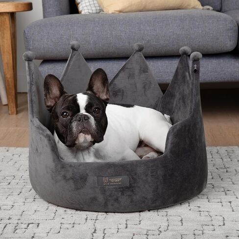 NANDOG Pet Gear Crown Cozy Round Dog and Cat Bed Collection Washable Indoor Pet Bed for Small Breeds -Soft Bed Fits in Crate or Kennel - Made of Ultra Soft Micro-Plush Material (Royal Ivory Prive 18") in Kuwait