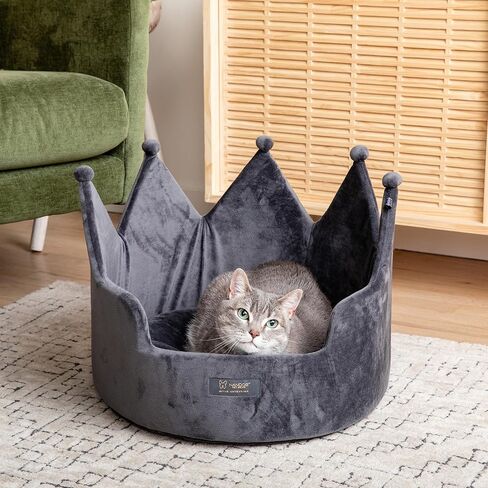 NANDOG Pet Gear Crown Cozy Round Dog and Cat Bed Collection Washable Indoor Pet Bed for Small Breeds -Soft Bed Fits in Crate or Kennel - Made of Ultra Soft Micro-Plush Material (Royal Ivory Prive 18") in Kuwait