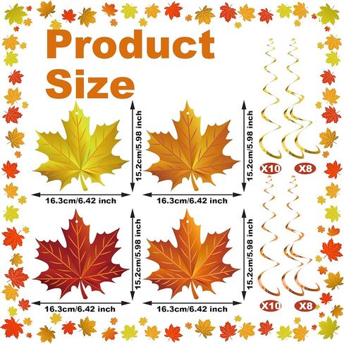 36 Pieces Fall Leaves Hanging Swirls Maple Leaves Swirls Decorations Fall Thanksgiving Ceiling Hanging Decorations for Home Autumn Thanksgiving Harvest Decor Party Supplies in Saudi Arabia