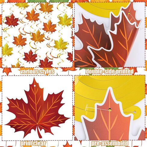 36 Pieces Fall Leaves Hanging Swirls Maple Leaves Swirls Decorations Fall Thanksgiving Ceiling Hanging Decorations for Home Autumn Thanksgiving Harvest Decor Party Supplies in Saudi Arabia