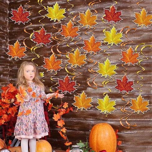 36 Pieces Fall Leaves Hanging Swirls Maple Leaves Swirls Decorations Fall Thanksgiving Ceiling Hanging Decorations for Home Autumn Thanksgiving Harvest Decor Party Supplies in Saudi Arabia