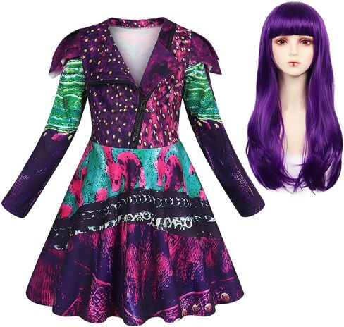 MetCuento Girls Halloween Costume with Wig Girls Zipper Jacket Long Sleeve Dress Kids Halloween Dress up Outfit in Saudi Arabia