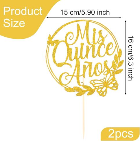 2PCS Mis Quince Anos Cake Topper, Gold 15th Birthday Cake Topper Feliz 15 Años Hello 15 Cake Mis 15 Años Decoration for 15th Birthday Cakes Party Decor in Kuwait