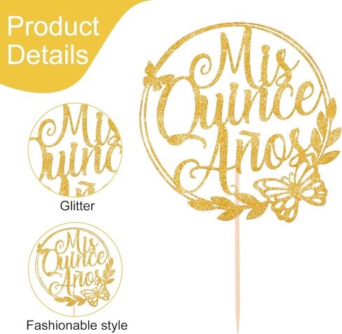 2PCS Mis Quince Anos Cake Topper, Gold 15th Birthday Cake Topper Feliz 15 Años Hello 15 Cake Mis 15 Años Decoration for 15th Birthday Cakes Party Decor in Kuwait