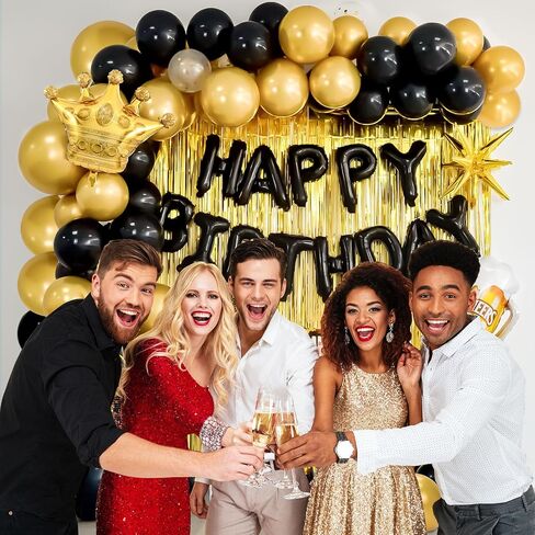 Pink Birthday Decorations for Women, Happy Birthday Banner, Rose Gold Fringe Curtain with Latex & Confetti Balloons, with Love, Crown, Lipstick, Wine Glass Foil Balloons for Girl Birthday Party in Saudi Arabia