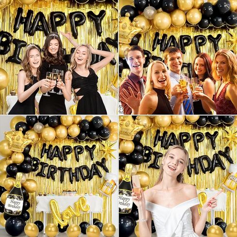 Pink Birthday Decorations for Women, Happy Birthday Banner, Rose Gold Fringe Curtain with Latex & Confetti Balloons, with Love, Crown, Lipstick, Wine Glass Foil Balloons for Girl Birthday Party in Saudi Arabia
