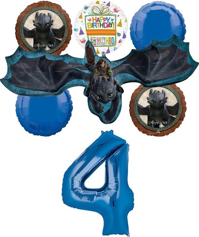 Anagram Hiccup and Toothless 4th Birthday Party Supplies 7 pc Balloon Bouquet Decorations in Saudi Arabia