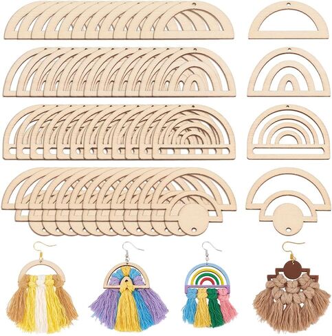 Ph Pandahall 200pcs غير مكتملة من الفراغات الخشبية السحر 4 نمط DIY أقراط قوس قزح المعلقات نتائج قرط الخشب لمجوهرات قلادة مجوهر in Saudi Arabia