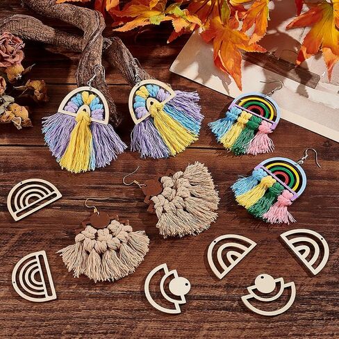 Ph Pandahall 200pcs غير مكتملة من الفراغات الخشبية السحر 4 نمط DIY أقراط قوس قزح المعلقات نتائج قرط الخشب لمجوهرات قلادة مجوهر in Saudi Arabia
