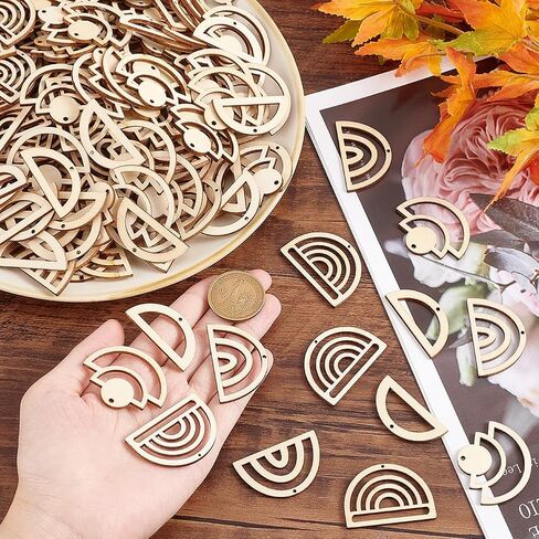 Ph Pandahall 200pcs غير مكتملة من الفراغات الخشبية السحر 4 نمط DIY أقراط قوس قزح المعلقات نتائج قرط الخشب لمجوهرات قلادة مجوهر in Saudi Arabia