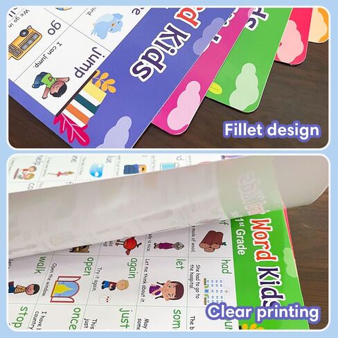 Zwttey 5 Pcs 220 Sight Words Learning Poster with Pictures & Sentences, Kindergarten Pre-school Classroom Supplies, Teacher Teaching Aids, 5 Sheets, A4 Size 8.26 X 11.22 Inch in Saudi Arabia