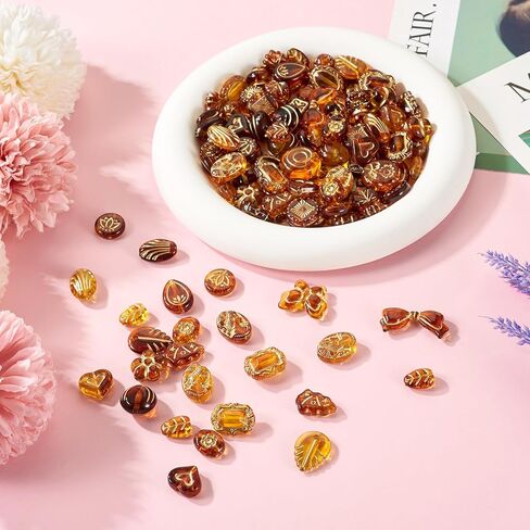 90pcs بني بني متنوع حبات أكريليك عشوائي زهرة القلب ورقة الفضاعة الفضفاض in Kuwait