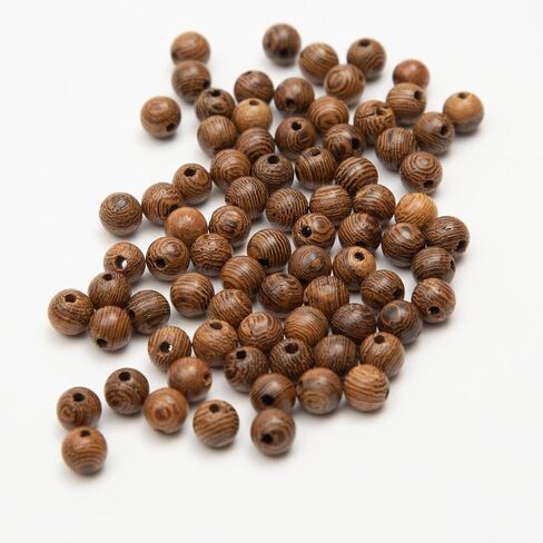 Kzyzpi 1000pcs حبات خشبية 6 مم بني داكن جولة الخشب حبات مخططة فضفاضة طبيعية للحرف اليدوية المستخدمة لصنع المجوهرات DIY (6 مم) in Kuwait