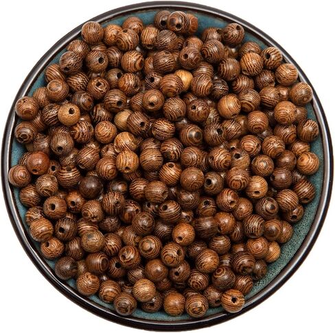 Kzyzpi 1000pcs حبات خشبية 6 مم بني داكن جولة الخشب حبات مخططة فضفاضة طبيعية للحرف اليدوية المستخدمة لصنع المجوهرات DIY (6 مم) in Kuwait