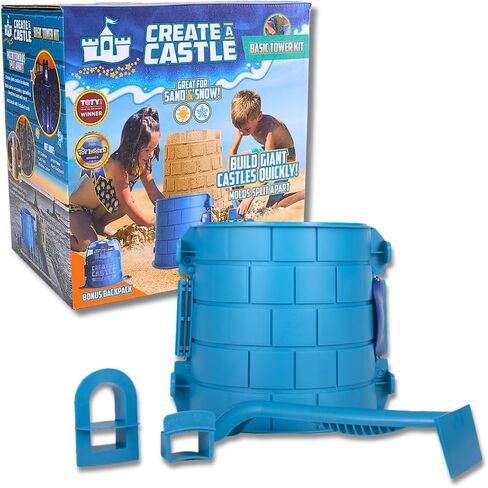 Create A Castle Sandcastle Kit as Seen on Shark Tank, 4 Piece Outdoor Beach Toy Set for Kids and Adults, Towers, Building Tools, Portable Mesh Storage Backpack - Basic Blue in Saudi Arabia