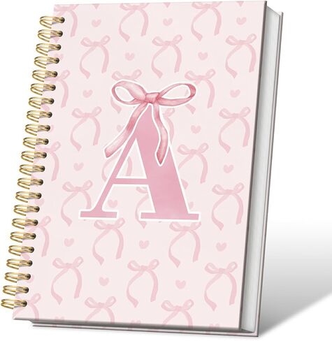 Coquette Preppy Pink Bow Spiral Notebook, Initial A Journal Personalized Teen Girl Gifts, Trendy Personalized Gifts for Women Teen Girl, Funky Girly Style Hardcover Spiral Notebook 5.5x8.3 in Kuwait