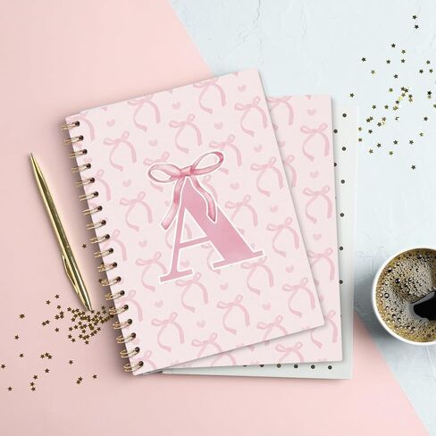 Coquette Preppy Pink Bow Spiral Notebook, Initial A Journal Personalized Teen Girl Gifts, Trendy Personalized Gifts for Women Teen Girl, Funky Girly Style Hardcover Spiral Notebook 5.5x8.3 in Kuwait
